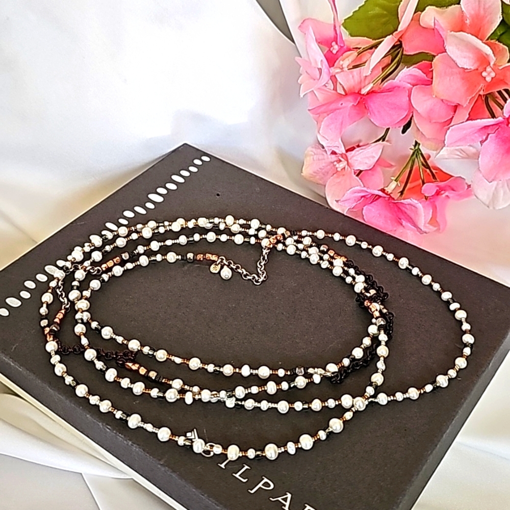 Silpada "Magnificient Mile" Long Pearl Sterling Silver  Brass Necklace N1993